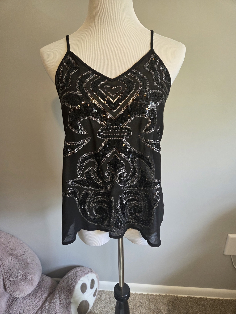 Express Black Sequin V-Neck Spaghetti Strap Tank